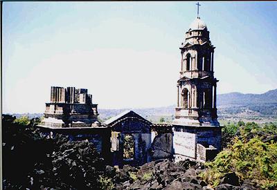 the cathedral of san juan parangaricutiro in the middle of the lavafield